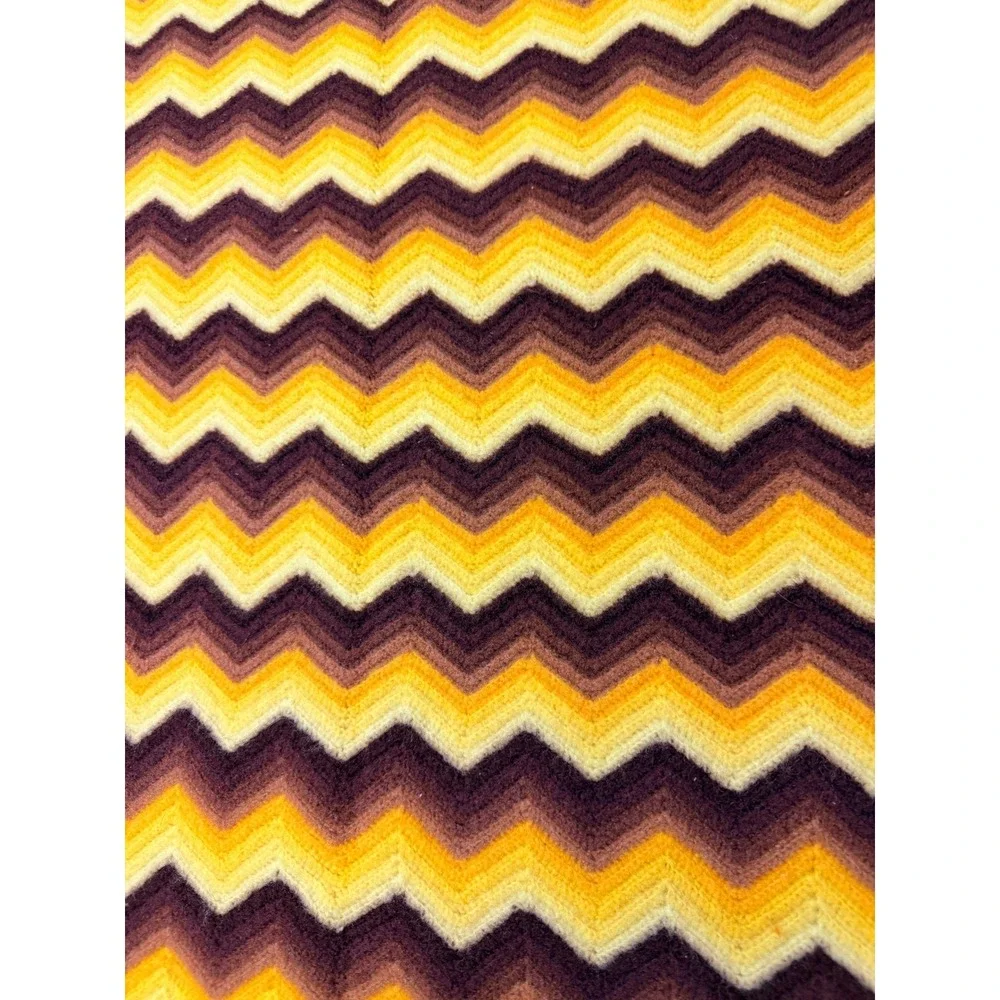 Vintage Handmade Crochet Chevron Afghan Throw Blanket Retro 1970s